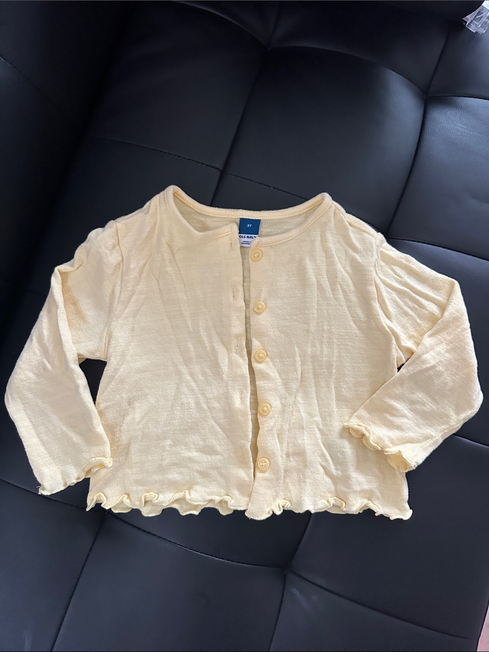 Old Navy Light Yellow Ruffle-Hem Button Cardigan